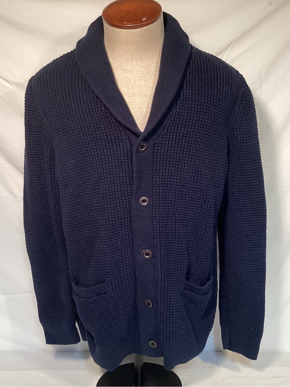 L.L. Bean Men's Navy Shawl Collar Button Cardigan Sweater Size XL